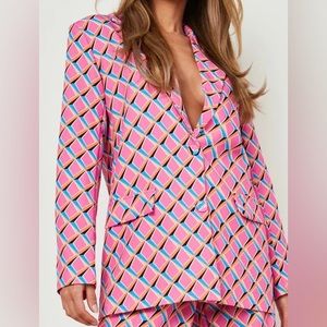 Geo Print Plunge Tailored Blazer | Pink